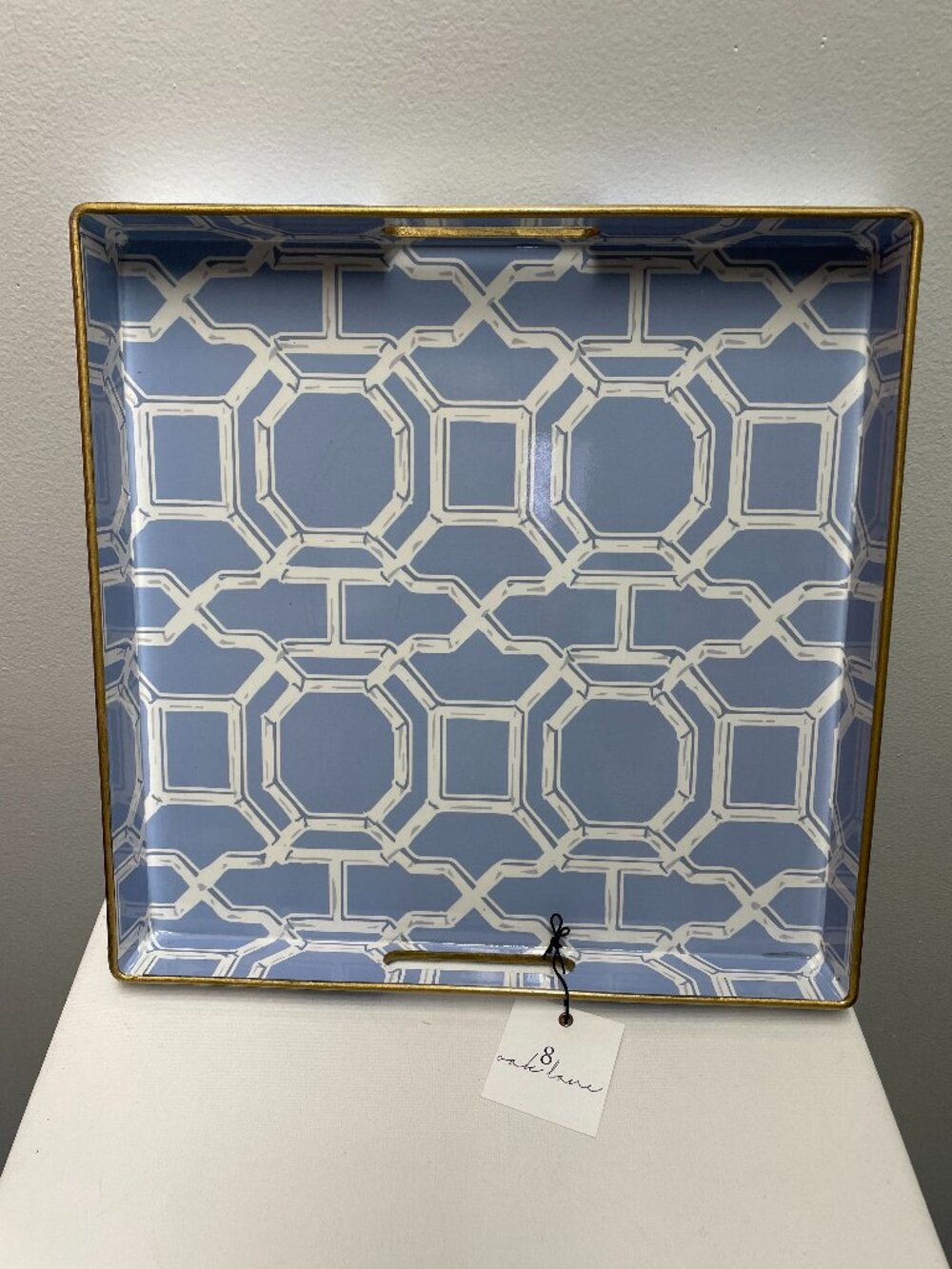 13"x13" Square Tray blue w/bamboo trellis